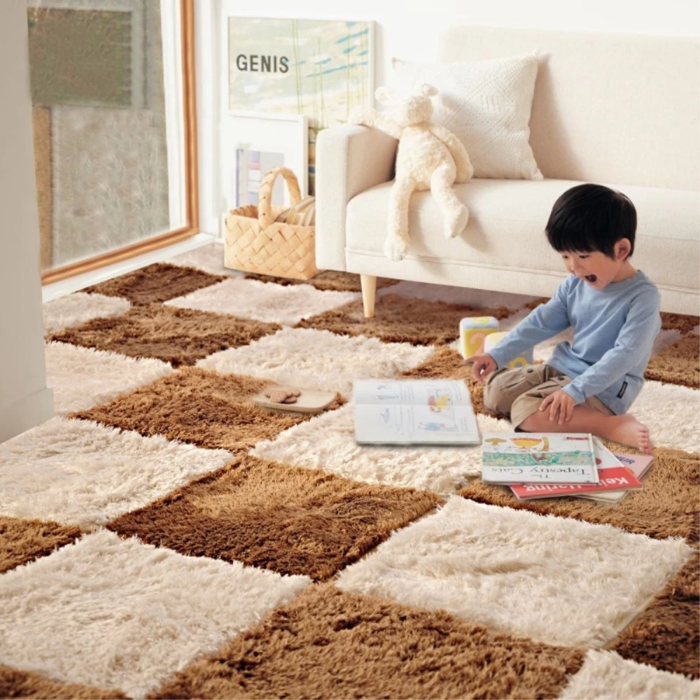 

RAYUAN Polyester Plush Suede Shaggy Carpet DIY Puzzle Mat Warm Soft Area Rug Anti Slip Children Baby Play Mats Playmat