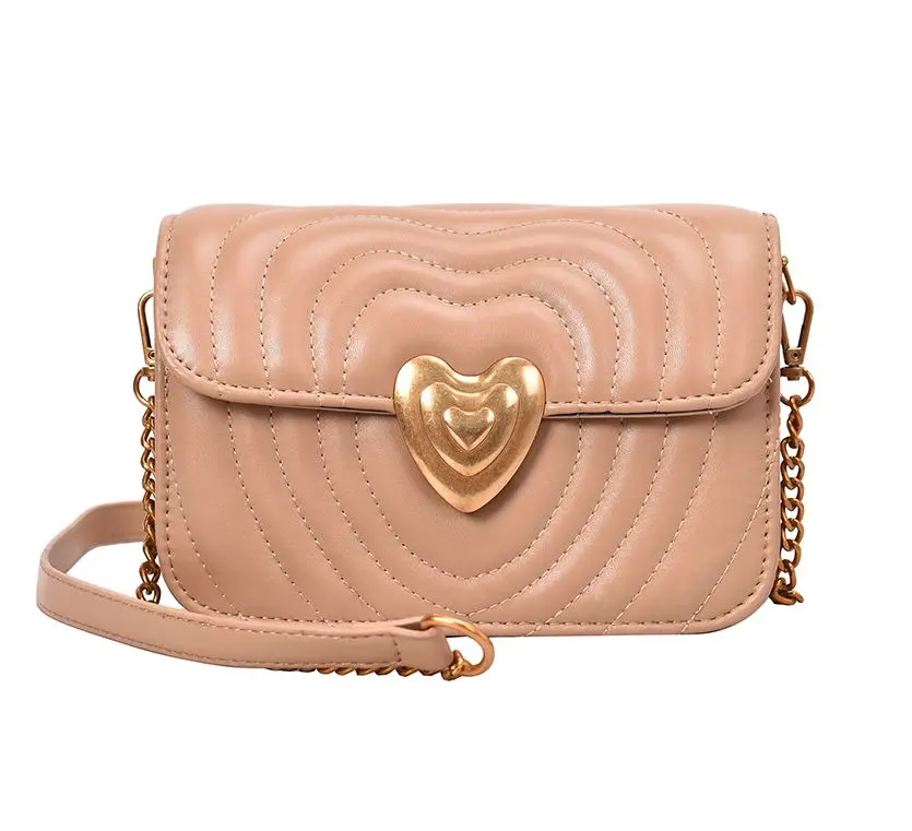 

Heart shape metal lock ornament women's flap bags black red pink khaki woman ladies chain shoulder messenger bags B059