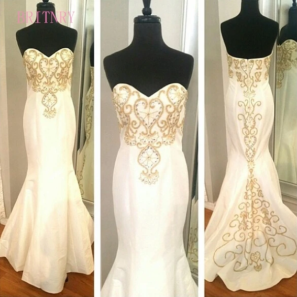 gold and white mermaid wedding dress