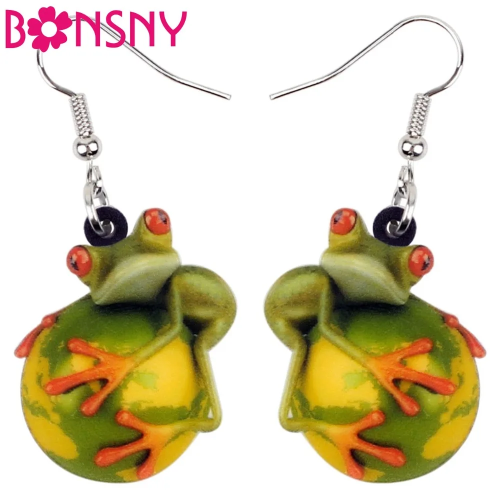 Bonsny акриловые Мультяшные лягушки земля Веселые животные ювелирные изделия для