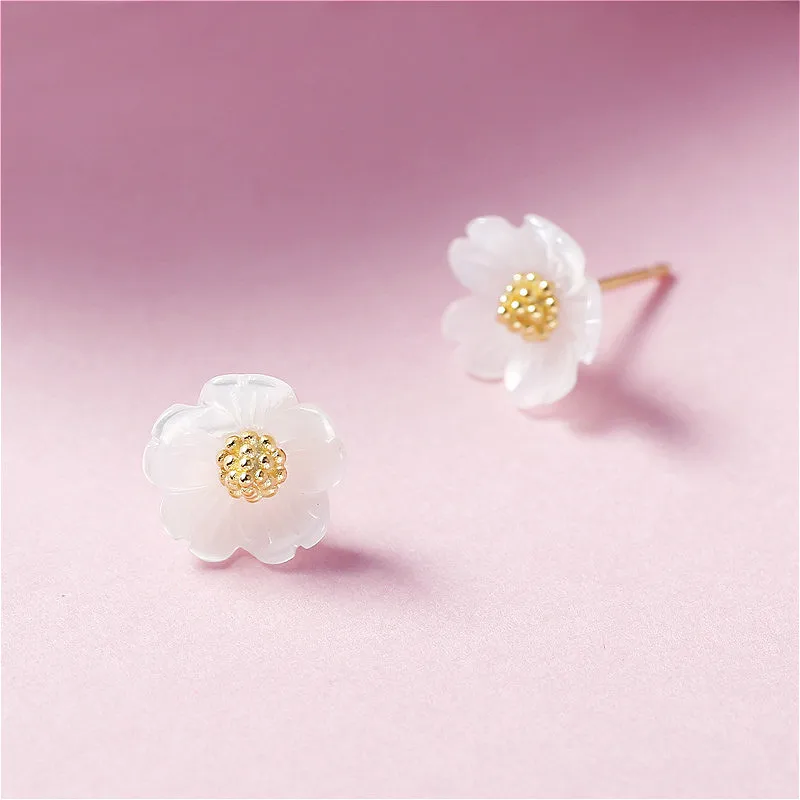 

100% Authentic 925 Sterling Silver Flowers Earrings For Women Cute Shell Petal Flower Stud Earrings Fashion Jewelry 2019