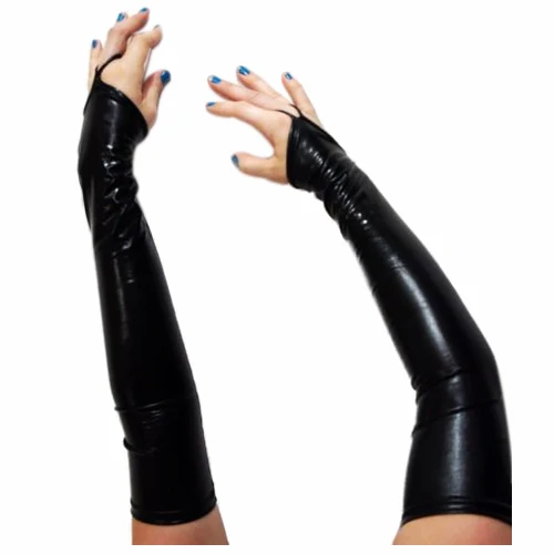 1 пара Glam Arm Warmer Goth Wet Look блестящие металлические перчатки без пальцев Клубная одежда костюм, черный