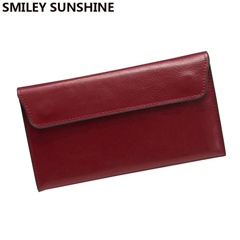 Slim Genuine Leather Women Wallets Female Fashion Black Long Thin