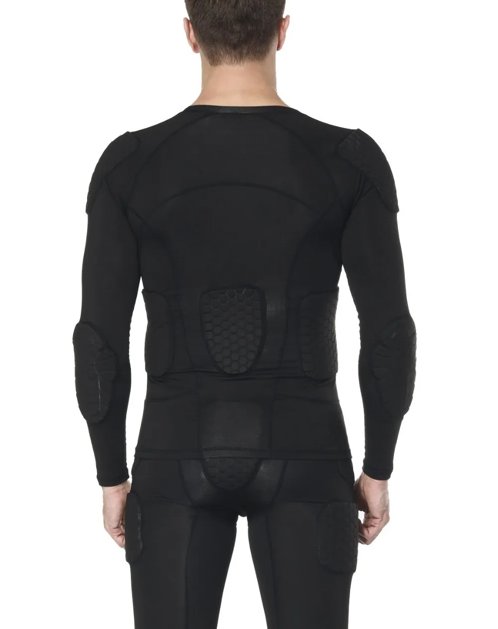 Mens Padded Compression T-Shirt Protective Gear Training Shirt Long Sleeve 5