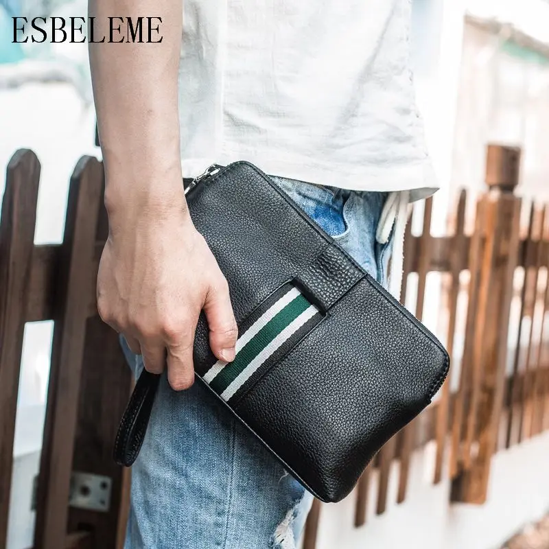 

Top Grade Cow Leather Men Business Bags for Businessmen Day Clutch Genuine Leather Businessman Soft Wrist Bag YG288