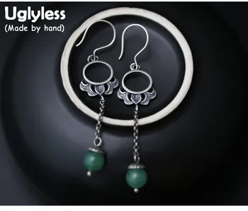 

Uglyless Genuine S 990 Thai Silver Women Ethnic Vintage Fine Jewelry Handmade Hollow Circle Earrings Agate Beads Brincos Bijoux