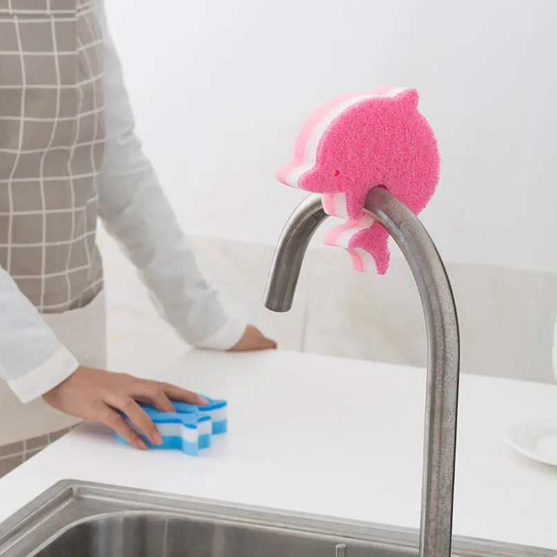 

2 PC Dolphin Sponges Scouring Pads Absorbent Towel Pot Magic Washing Brush Double Sided Kitchen Cleaning Tools Wiping Rags