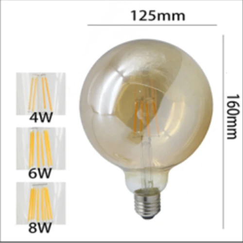Светодиодный светильник накаливания G80 G95 G125 E27, винтажный светодиодный светильник Эдисона, 2 Вт, 4 Вт, 6 Вт, 8 Вт, большой Глобус, лампа для чая из прозрачного стекла, теплый желтый - Испускаемый цвет: G125Tea-Warm Yellow