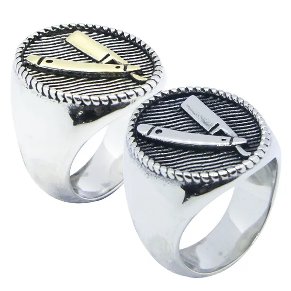 

Drop Ship Size 7~13 Cool Barber Razor Ring 316L Stainless Steel Jewelry Golden Silver Barber Ring