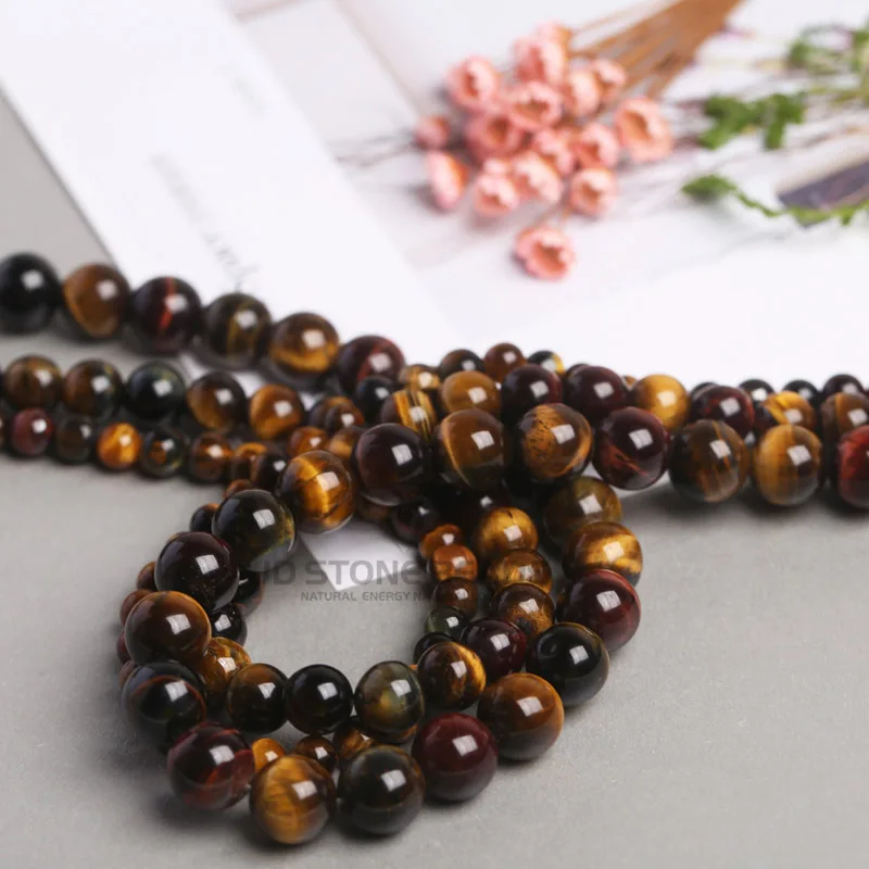 Hot Selling Natural Tricolor Tiger Eyes Loose Gemstone Stone Round Beads For DIY Handmade Jewelry Making Acessorry