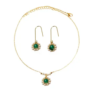 

SINZRY handmade natural freshwater pearl round pendant necklace earring elegant jewelry set