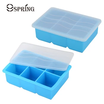 

6 Grid Square Ice Cube Maker Big Silicone Ice Cube Tray Mold Frozen Ice Cream Chocolate Mold with Lid Bar Party Kitchen Gadgets