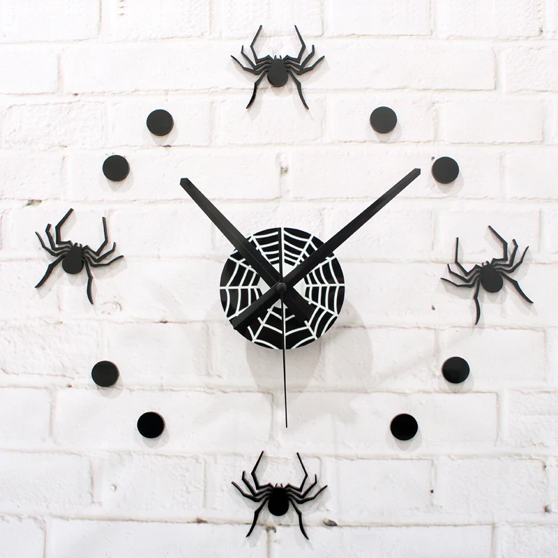 Classic 12 inch Silent Spider 3D Wall Clock Modern Design Sticker