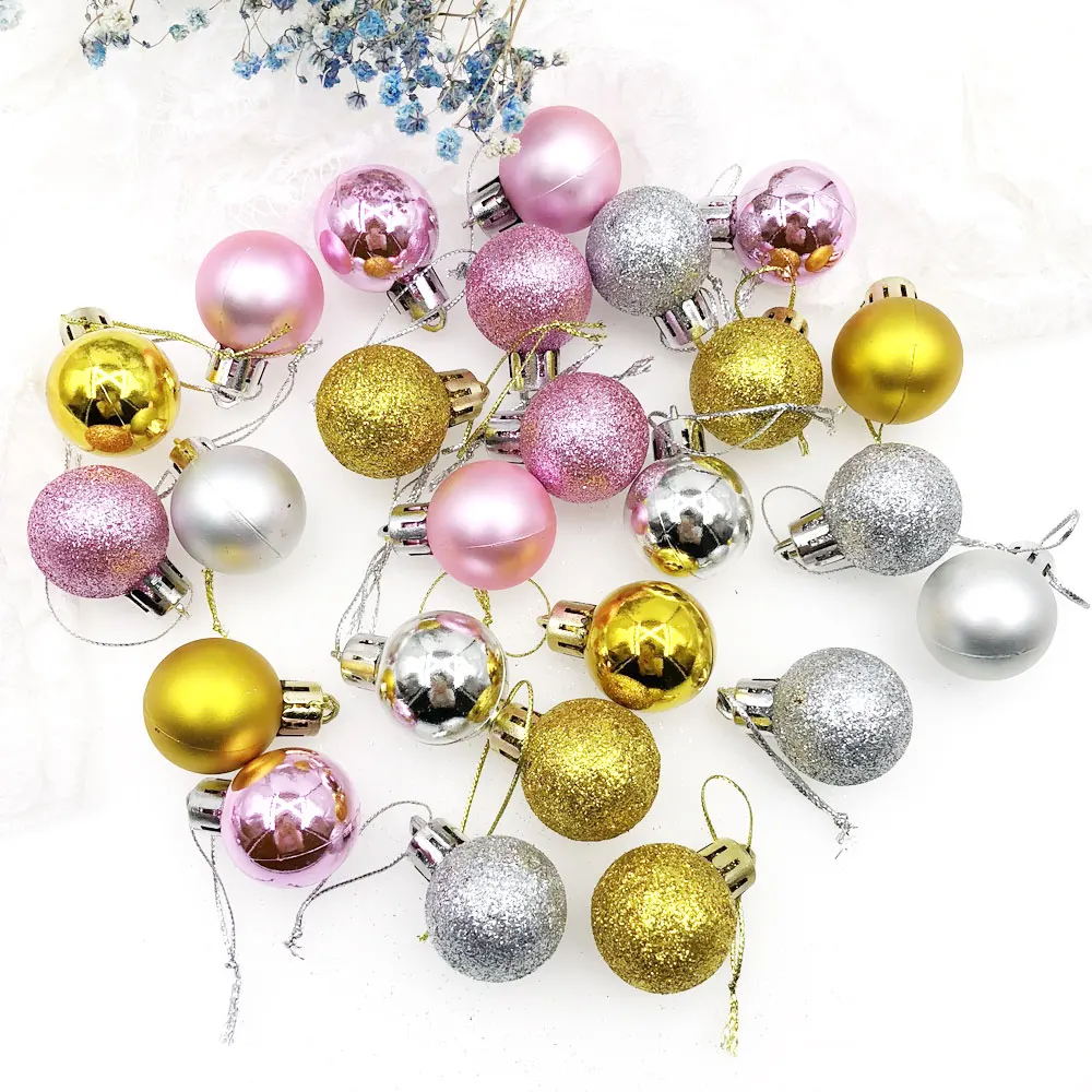 24 шт., Рождественские шары, елочные шары, украшения, рождественские вечерние украшения, 3 см., золотые шары, безделушки, висячие украшения для дома, рождества