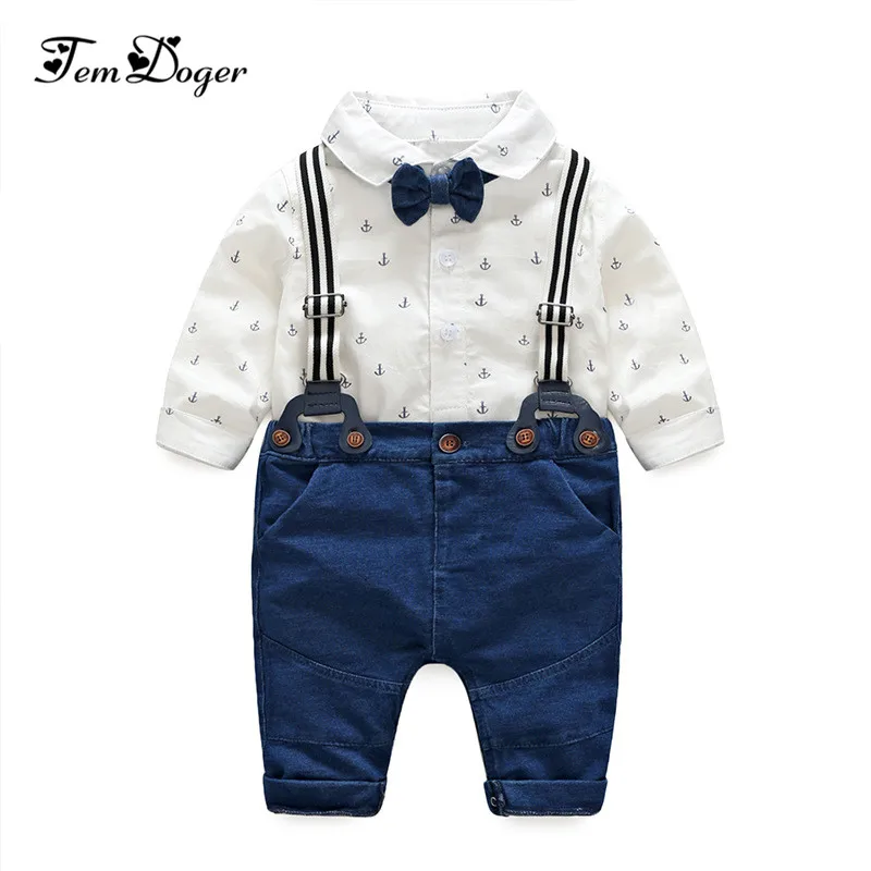 Tem Doger/Одежда для новорожденных мальчиков осенний комплект одежды для маленьких мальчиков, комбинезон с галстуком+ комбинезон, комплект одежды из 2 предметов, одежда для маленьких джентльменов - Цвет: A