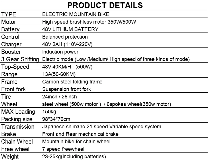 Flash Deal 24 / 26 "mountain Bike 48v Lithium Battery Power 500 W High Speed Motor Drive Hybrid Ebike Powerful Folding Frame 8