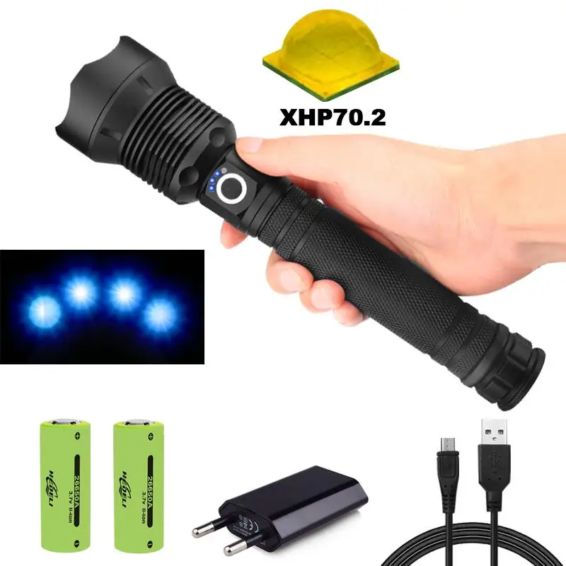 XLamp xhp70.2 50000 لومينز أقوى مصباح يدوي usb مصابيح ليد المكبرة الشعلة xhp70 xhp50 18650 أو 26650 بطارية قابلة للشحن الصيد