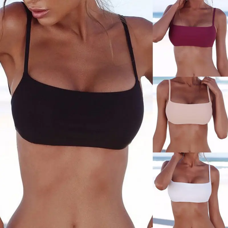 

Women Ladies Double Layer Unpadded Bra Strap One Piece Swimming Tops Bathing Swimwear Vest Crop Top