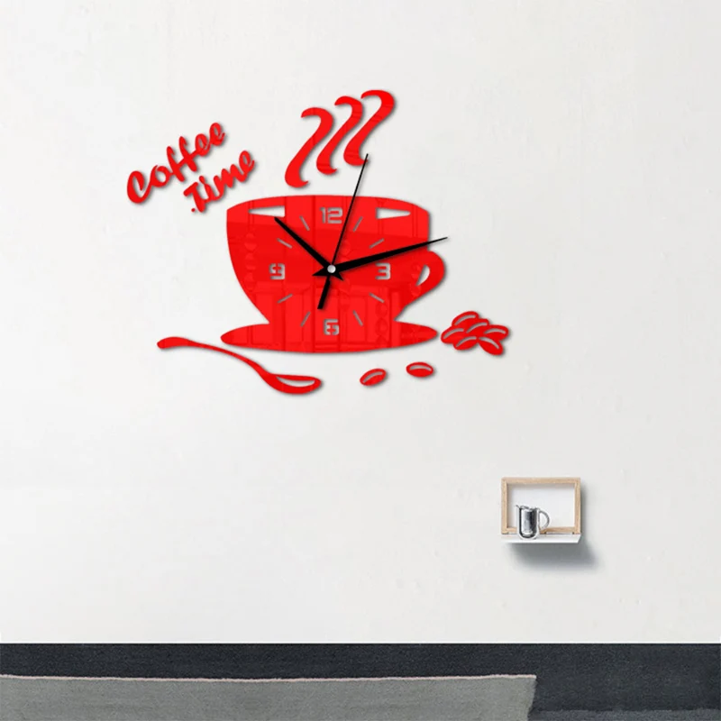 3D DIY Acrylic Watch Wall Clocks Coffee Timeclock Cup Shape Wall Sticker Hollow Numeral Clock For Kitchen Home Decoration