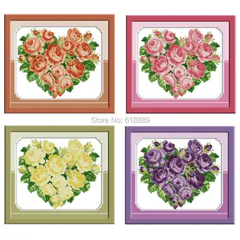 

Rose Heart Patterns Counted Cross Stitch 11CT 14CT Cross Stitch Sets Wholesale Flowers Cross-stitch Kits Embroidery Needlework