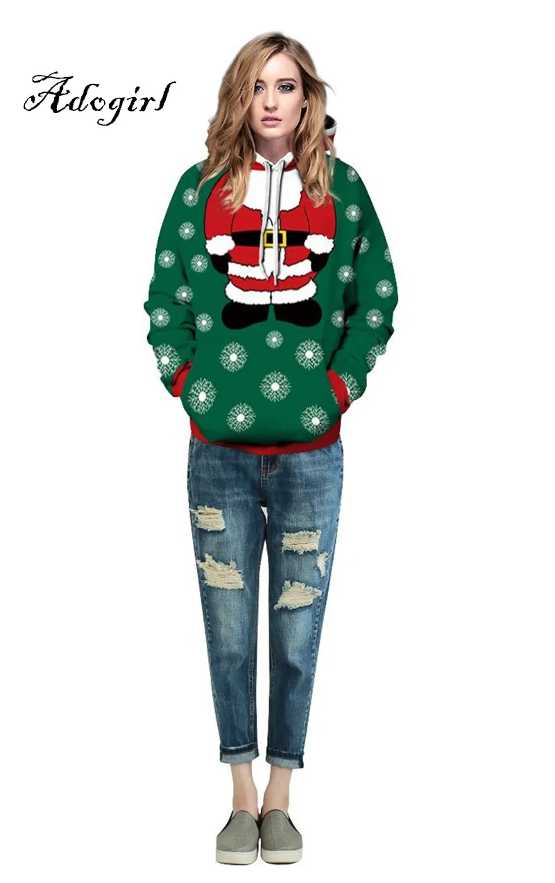Adogirl 2017 Christmas Women Men Santa Claus Snowflake 3d Print Hooded Sweatshirt-3
