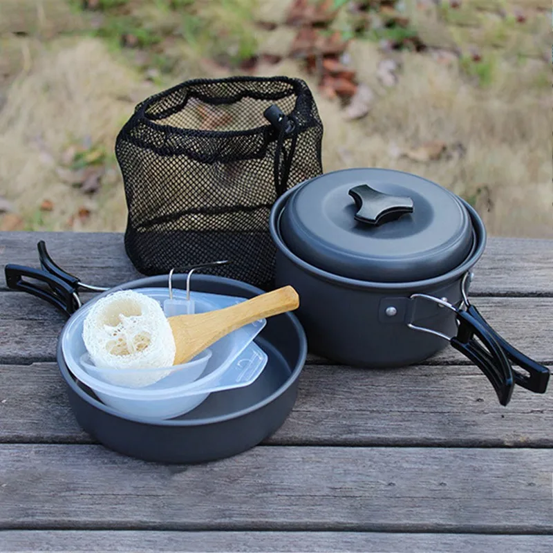 Lightweight Camping Cookware Mess Kit Backpacking Gear Outdoors Cooking