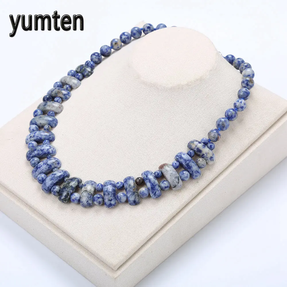 

Yumten Blue-Veinstone Necklace Natural Stone Crystal Ladies Bead Chain Fashion Casual Exquisite Handmade Pendant Wholesale 5 PCS