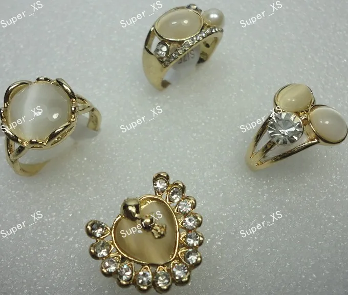 10Pcs Whole Natural Opal Cat eye Stone Rhinestones Gold Rings For Women Fashion Jewelry Bulk Lots LR290