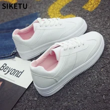 New Fashion Lady Casual White Shoes Women Sneaker Leisure tenis feminino Thick Soled Flats Shoes Cross-tied Lace Up Ladies Shoe mycolen 2018 new arrival fashion leisure white shoes men sneaker shoes lace up cross strap shoe breathable calzado hombre