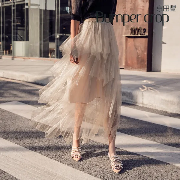 

Bumpercrop flower ankle-length Mesh casual white tulle long woman skirt high waist girl romatic pink skirt fashion plus size