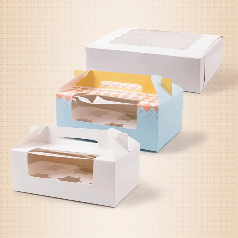 

50Pcs 9*9*11cm Cupcake Box Cake Box Packaging With Handle Single Cupcake Boxes Pudding Case With Lining