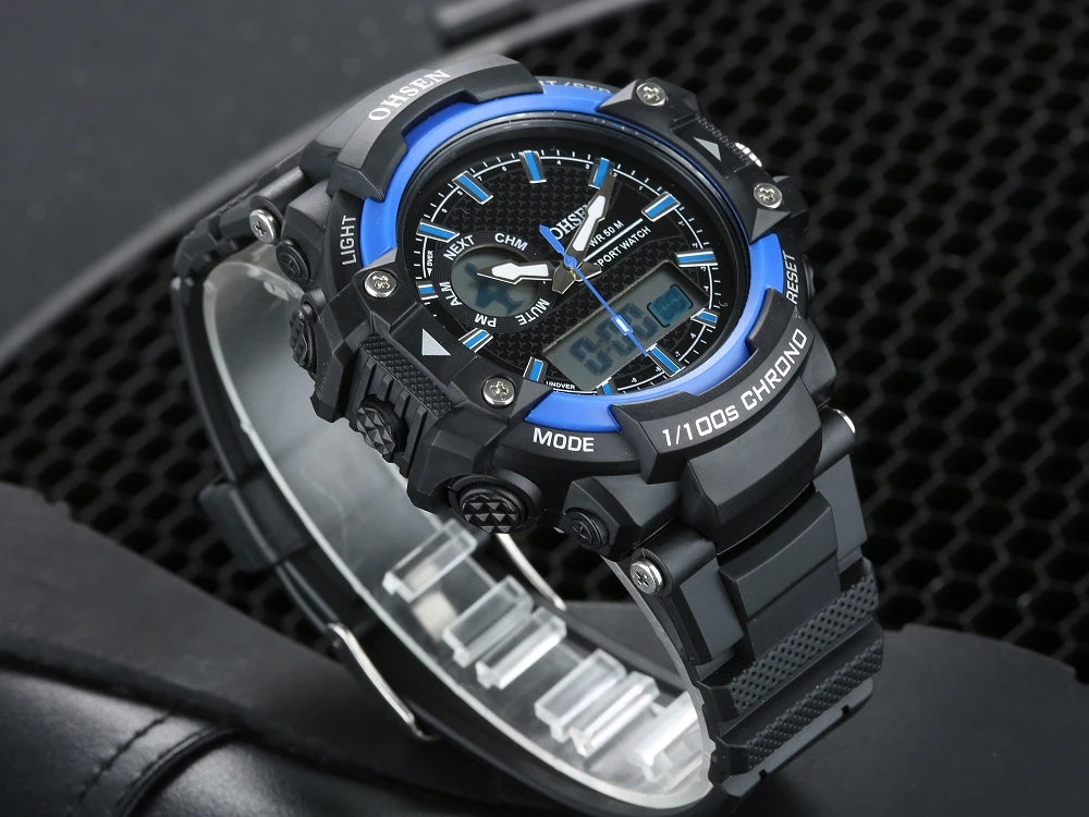 Новое поступление Ohsen Цифровые кварцевые мужские спортивные наручные часы синий 50 м водонепроницаемый силиконовый ремешок модный крутой светодиодный часы мужские подарки