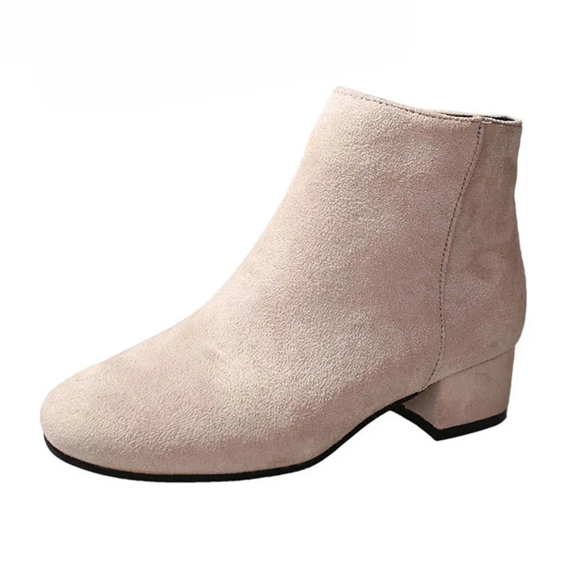 

POADISFOO 2018 Women's Ankle Boots Point Toe Sexy Square Heels Zip boots Fashion material 4cm heels beige black Brown FZZ-1991