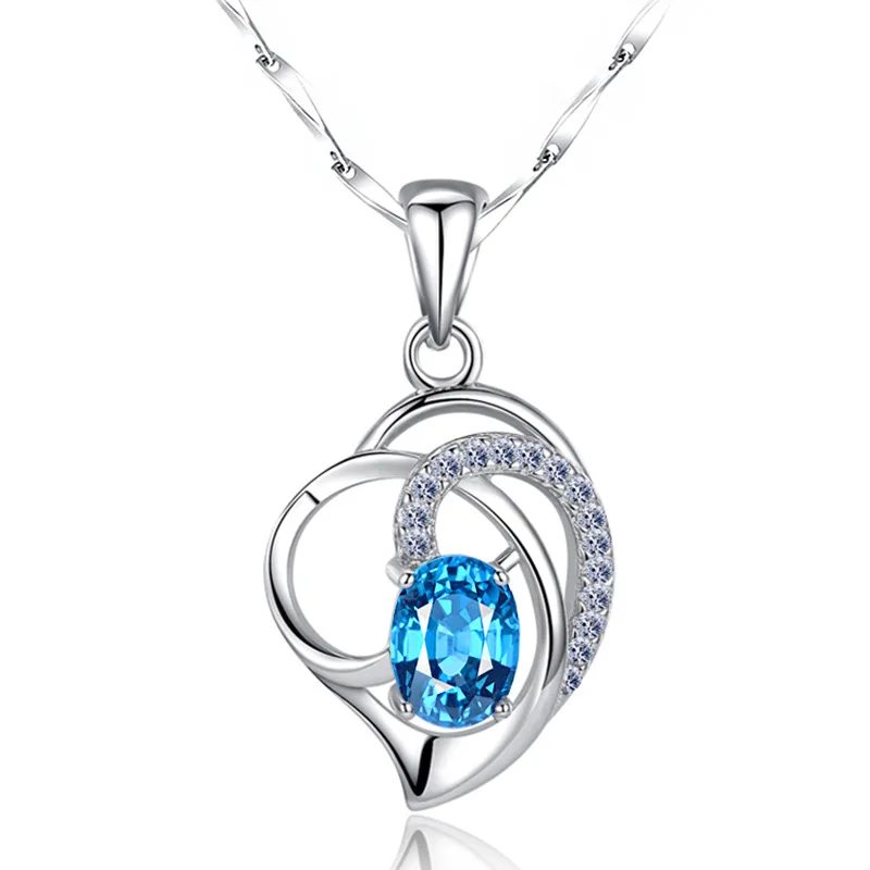 

925 Silver Blue Crystal Necklace Fashion Jewelry Wholesale Clavicle Chain Customized Topaz Jewelry Gemstone