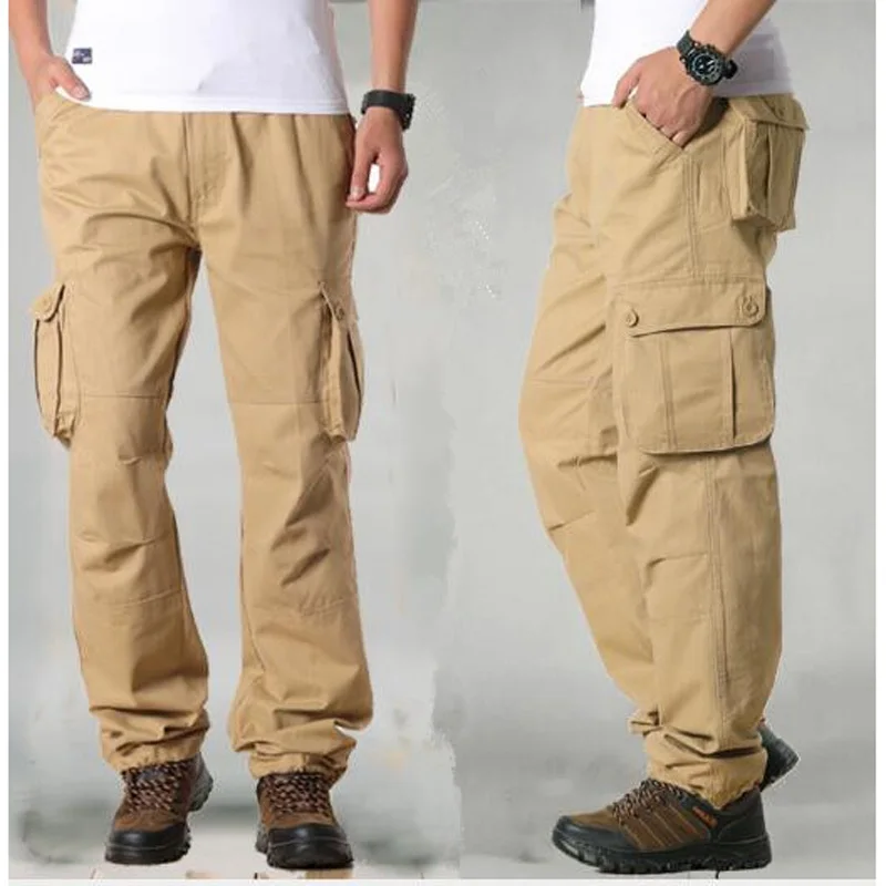 Men's Cargo Pants Mens Casual Multi Pockets Military Tactical Pants Men Outwear Straight slacks Long Trousers Large size 42 44 blue cargo pants