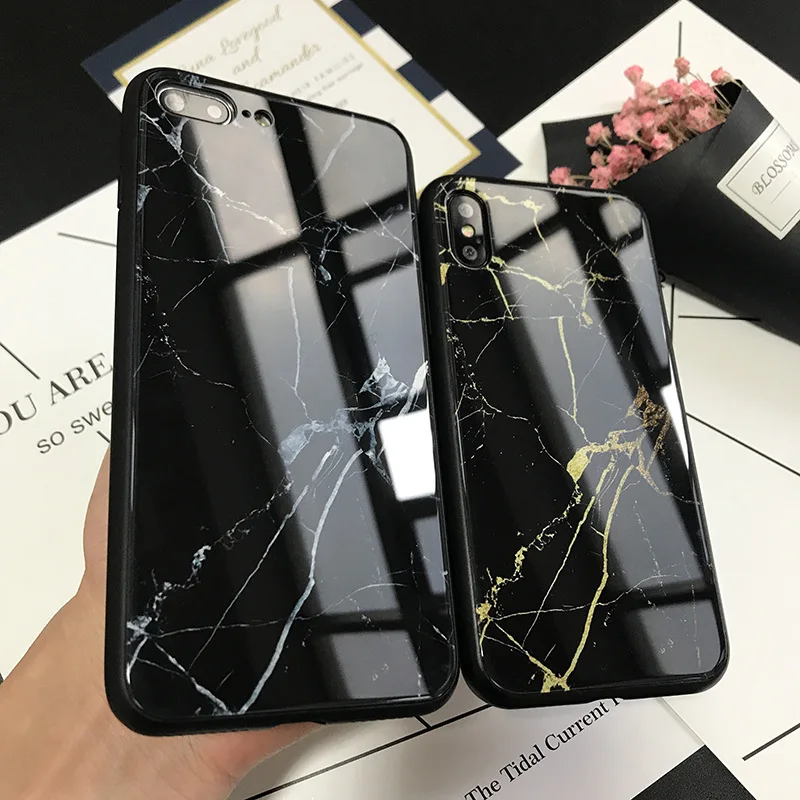 Fashion Marbled Mobile Phone Case For Apple 7/8plus XS Tempered Glass X XR |