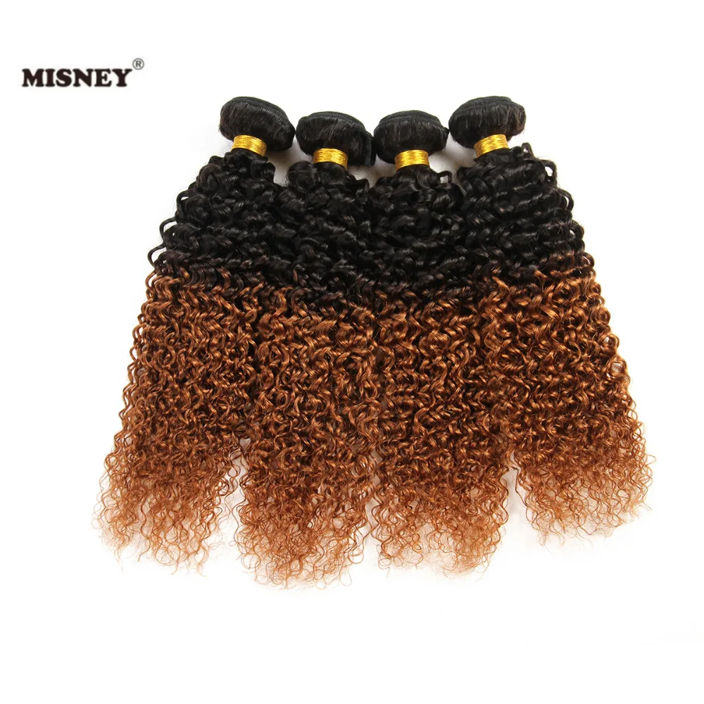 Misney Non Remy Jerry Curl два тона Омбре T1B/30 человеческие волосы 4 пучка натуральные волосы производства Бразилии плетение человеческих волос наращивание