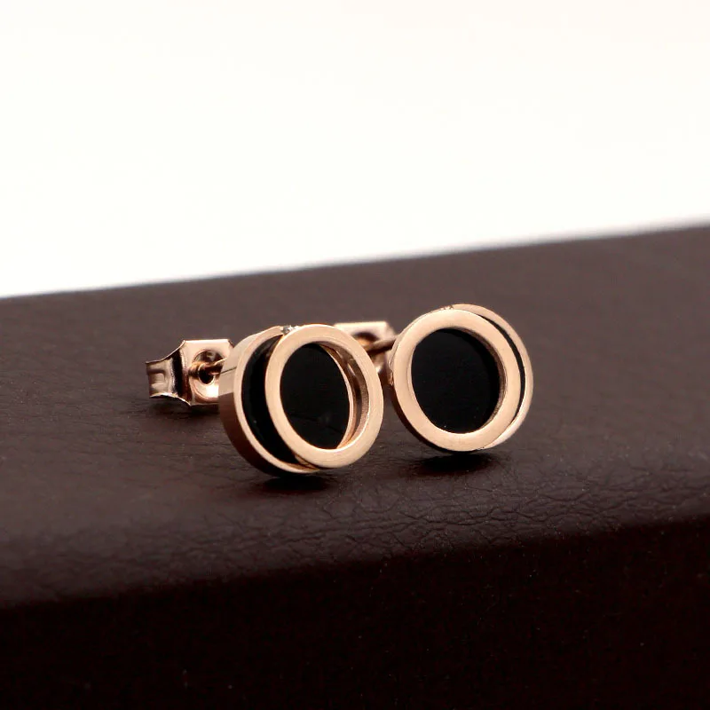 

Martick New Arrival Dislocation Mini Round Stud Earrings Black/White Shell Rose Gold Color Stud Earrings For Woman Jewelry E17