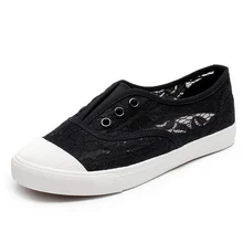 Лидер продаж лодка Повседневное туфли на резиновой подошве со шнуровкой черный холст Туфли без каблуков Женская обувь; размеры 35–40