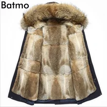Batmo Новое поступление зимняя высококачественная Теплая мужская куртка с капюшоном и подкладкой из кроличьего меха, зимнее теплое пальто с воротником из меха енота для мужчин