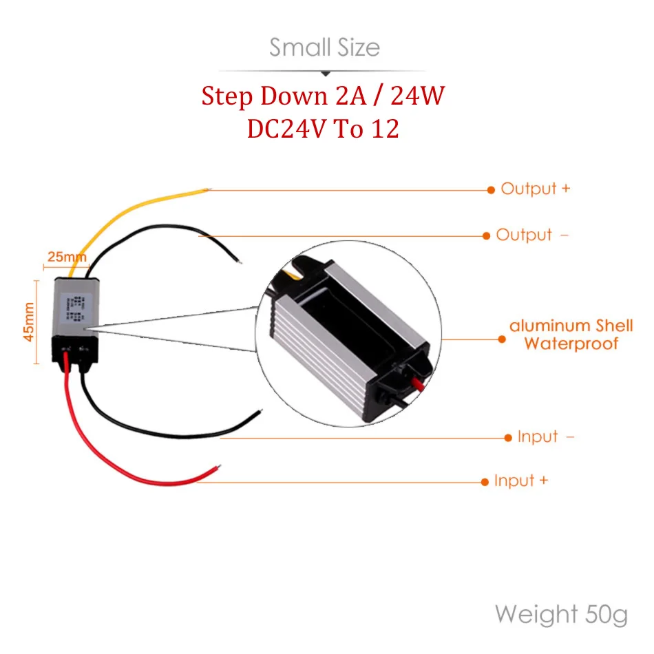 Мини авто DC24V до 12V Напряжение 5A или 2A понижающий преобразователь мощности инвертор 18 V-32 V вход для камеры заднего вида Автомобильный видеорегистратор и т. Д