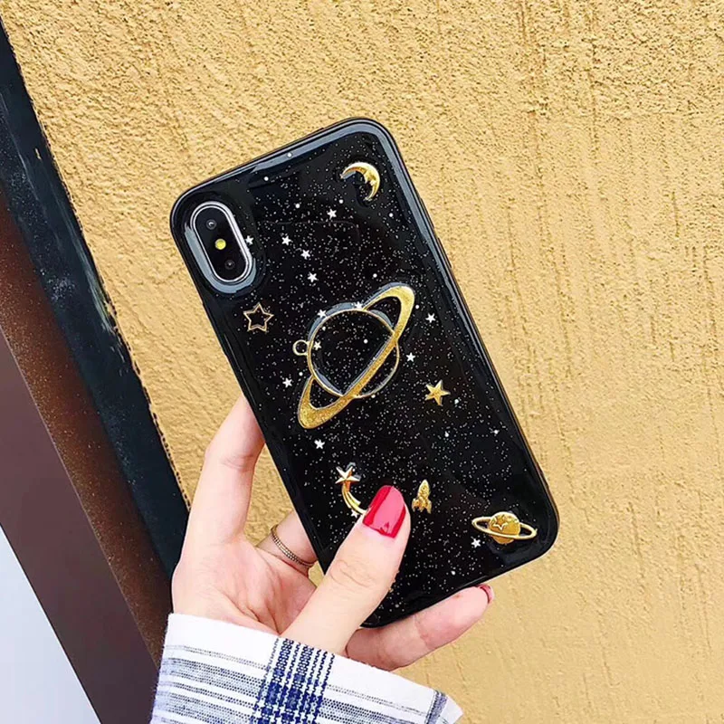 Luxury Gold Foil Phone Case For iPhone XS Max XR X Case Silicone TPU Moon Stars Planet Case For iPhone 7 6S 6 8 Plus Coque Cover (6)