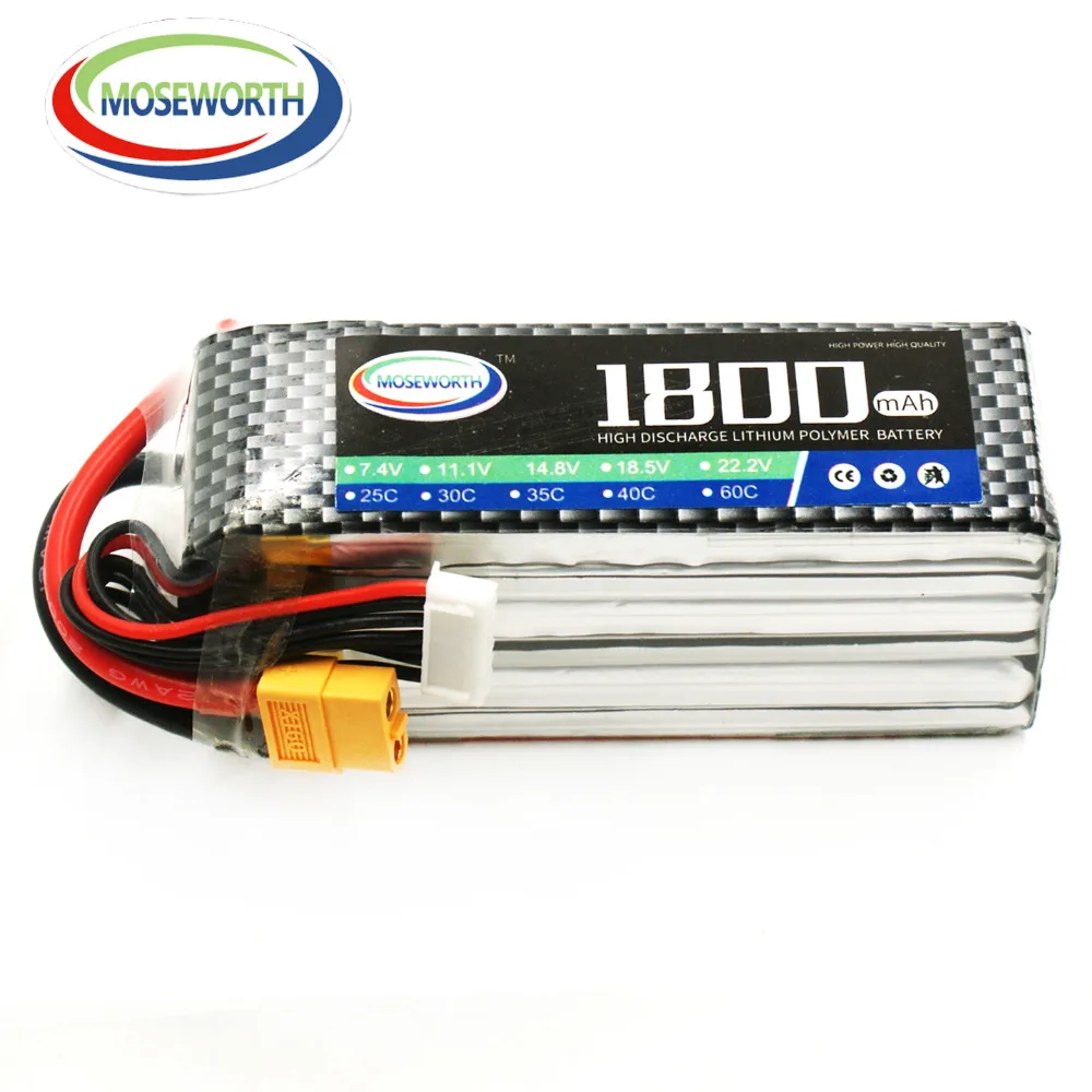 

MOSEWORTH 6S RC LiPo Battery 22.2V 1800mah 30C for Helicopter Quadrotor Airplane Car Li-ion Cell