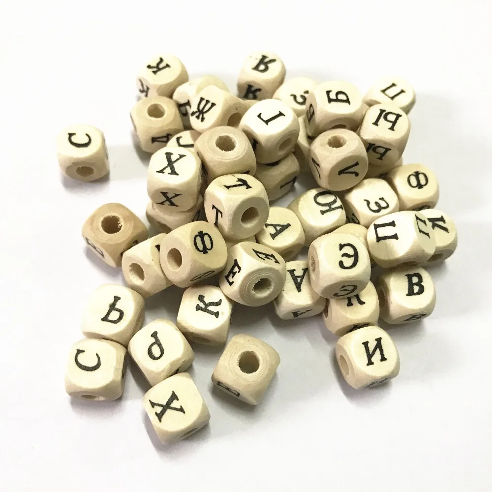 

100PCs Natural Alphabet Russian Letter Cube Wood Beads 10x10mm(3/8"x3/8") XP0256