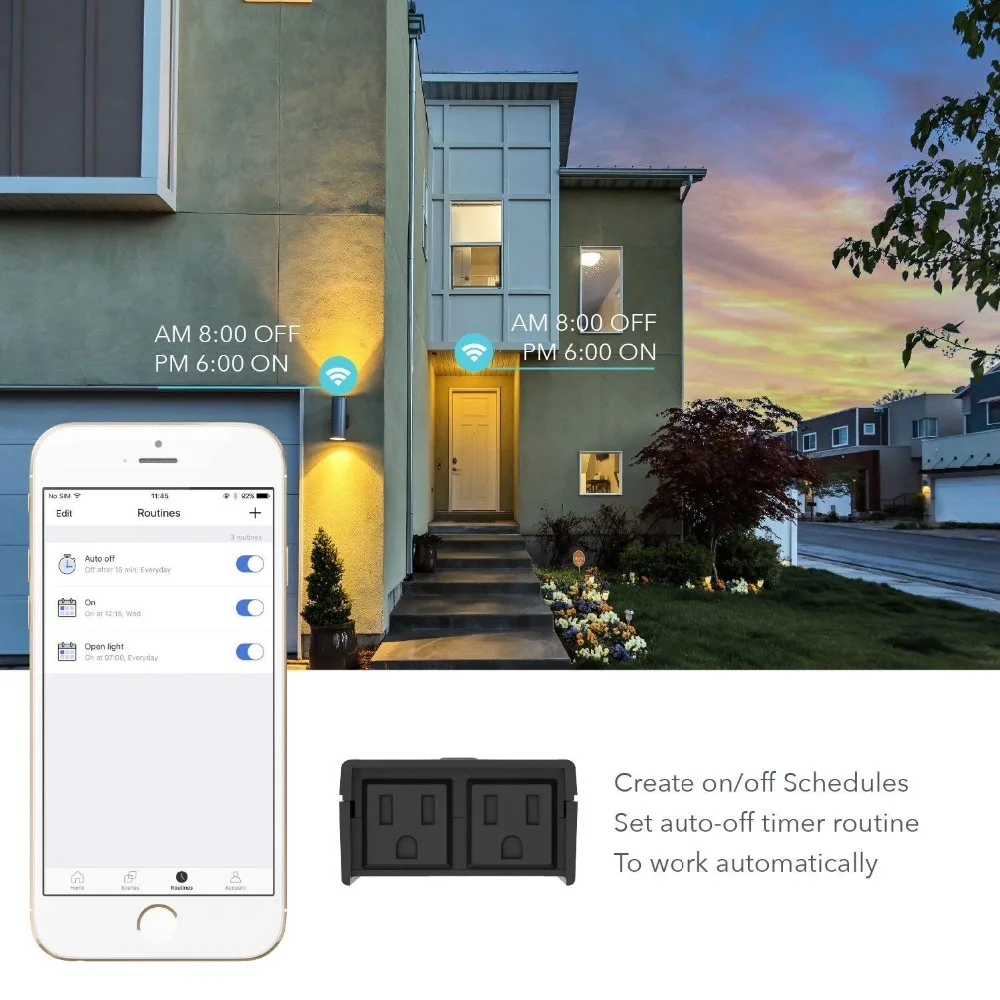 TANGGOOD US Smart Wi Fi на открытом воздухе вилка стандарта США 2 разъем IP44
