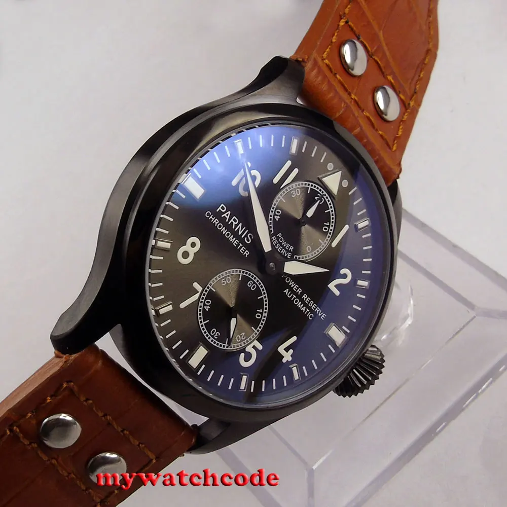 

47mm parnis black dial power reserve ST 2542 automatic mens watch P657