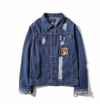 Beste Groothandel lente en herfst afdeling van populaire logo mannen jeans jas persoonlijkheid tijger borduurwerk joker jas D214
