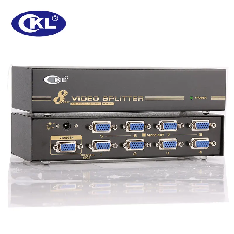 

High-end 8 Port VGA SVGA XGASplitter 8 in 1 out Supports DDC DDC2 DDC2B 450MHz 2048*1536@60Hz Metal Case CKL-108A