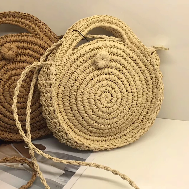 round straw beach bag