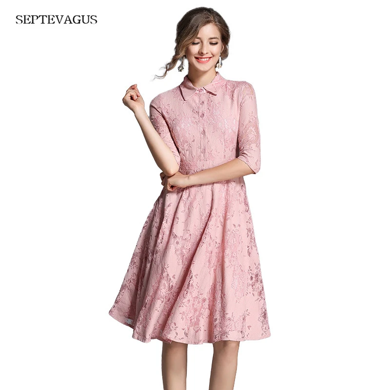SEPTEVAGUS Women Spring Summer Half Sleeve Elegant Lace Female Dress for Wedding and Party Ladies Dresses Plus Size 2018 Frocks SEPTEVAGUS Women Spring Summer Half Sleeve Elegant Lace Female Dress for Wedding and Party Ladies Dresses Plus Size 2018 Frocks